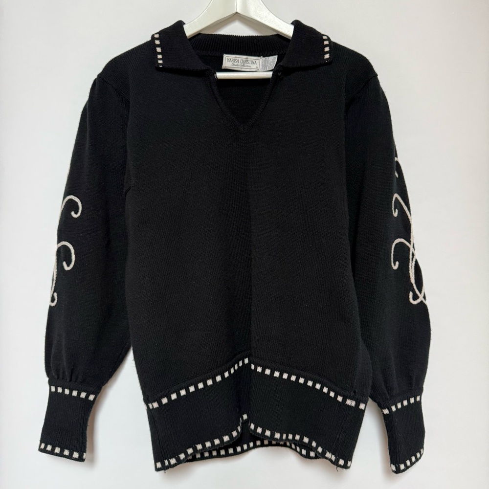 Vintage Black Sailor Sweater with Embroidered Details